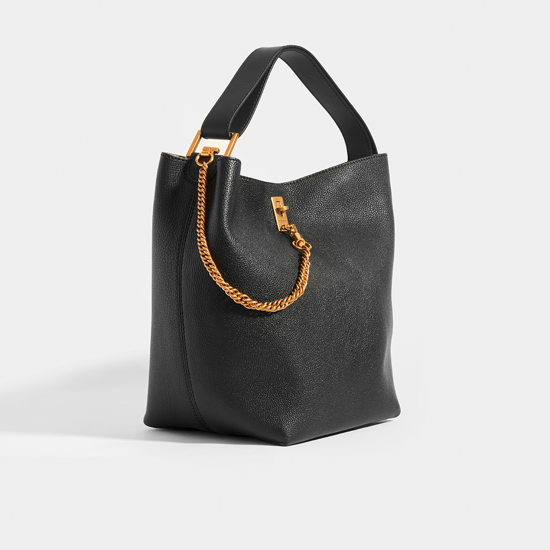 GV Bucket Bag in Medium Grained Black Leather