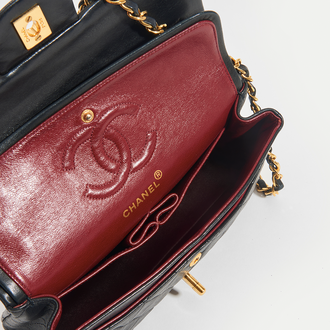 Vintage Classic Double Flap Bag in Black Lambskin