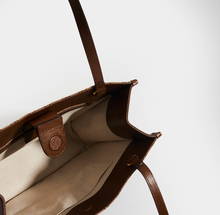 Load image into Gallery viewer, Interior of the GUCCI 1955 Horsebit Tote Bag in Brown GG Supreme Canvas