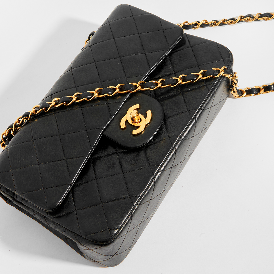 Vintage Classic Double Flap Bag in Black Lambskin