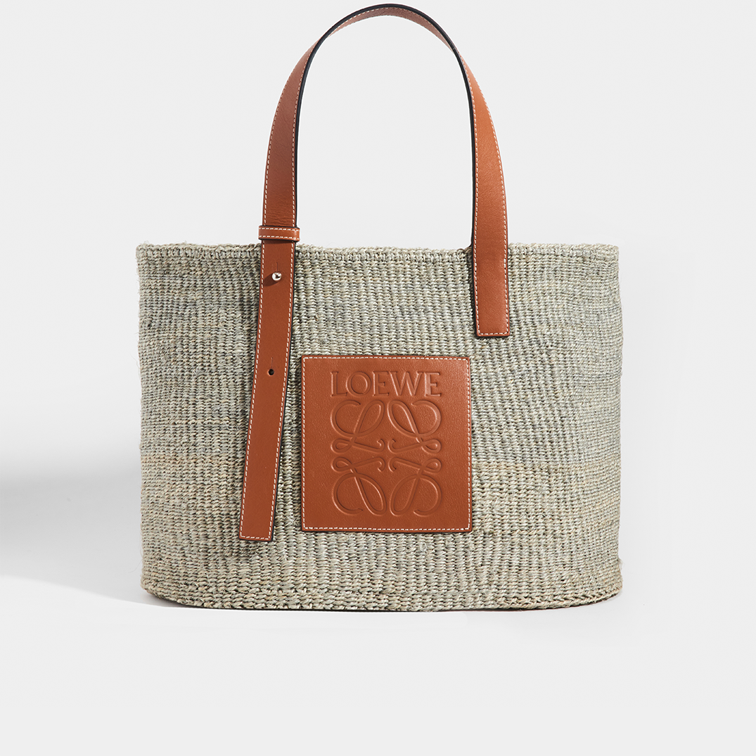LOEWE Basket Medium Woven Tote Grey COCOON