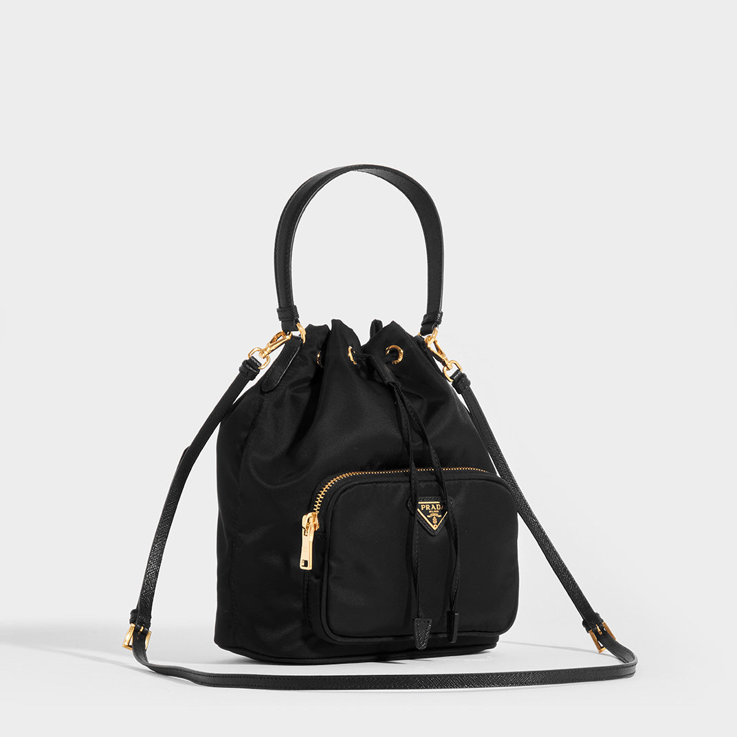 PRADA Nylon Top Handle Drawstring Bucket Bag