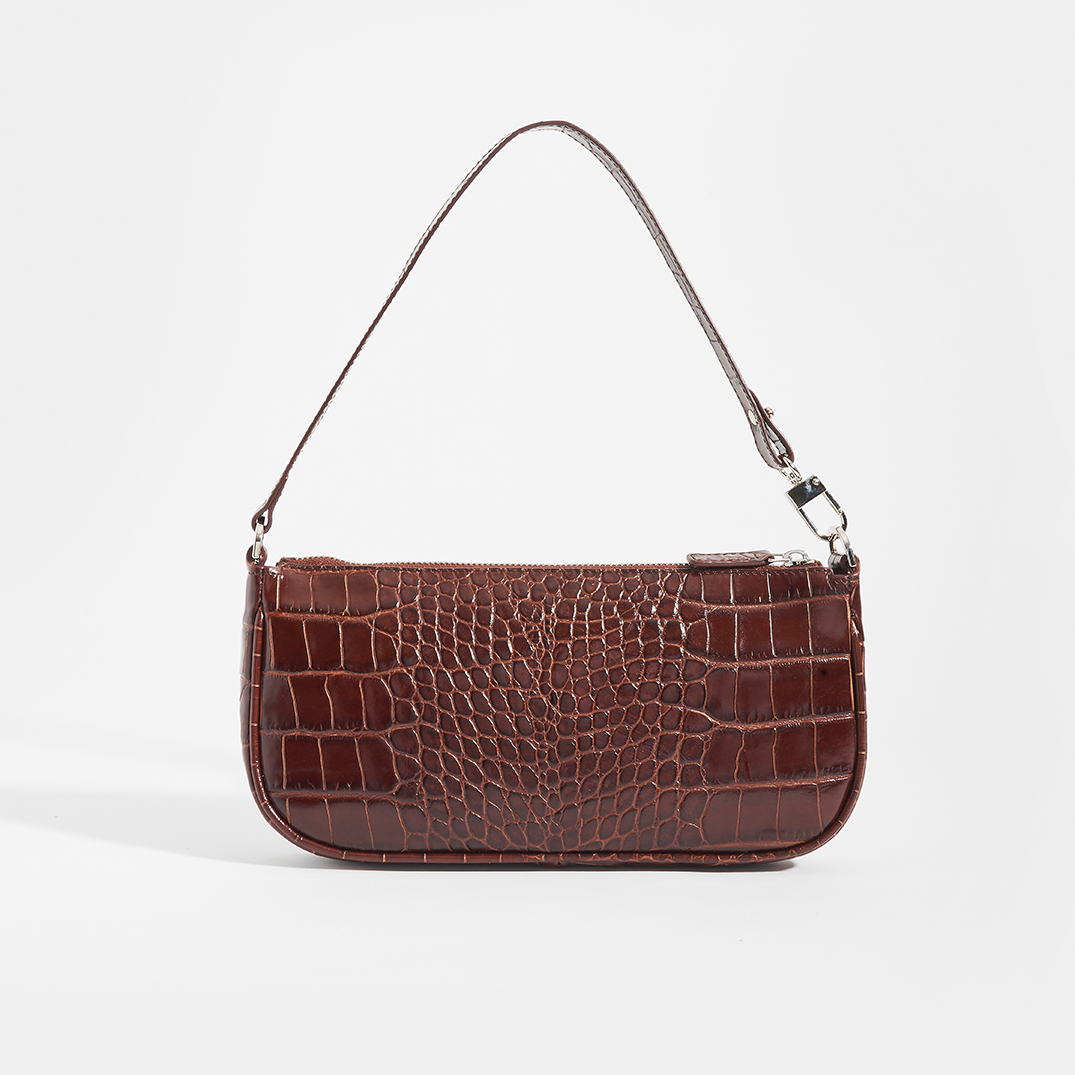 BY FAR Rachel Moc-Croc Embossed Leather Bag in Nutella [ReSale]