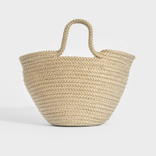 Load image into Gallery viewer, Back view of Balenciaga Ibiza nylon and leather basket bag in beige
