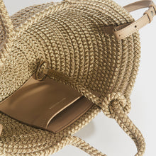 Load image into Gallery viewer, Inside view of Balenciaga Ibiza nylon and leather basket bag in beige