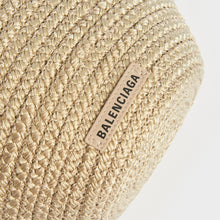 Load image into Gallery viewer, Logo shot of Balenciaga Ibiza nylon and leather basket bag in beige