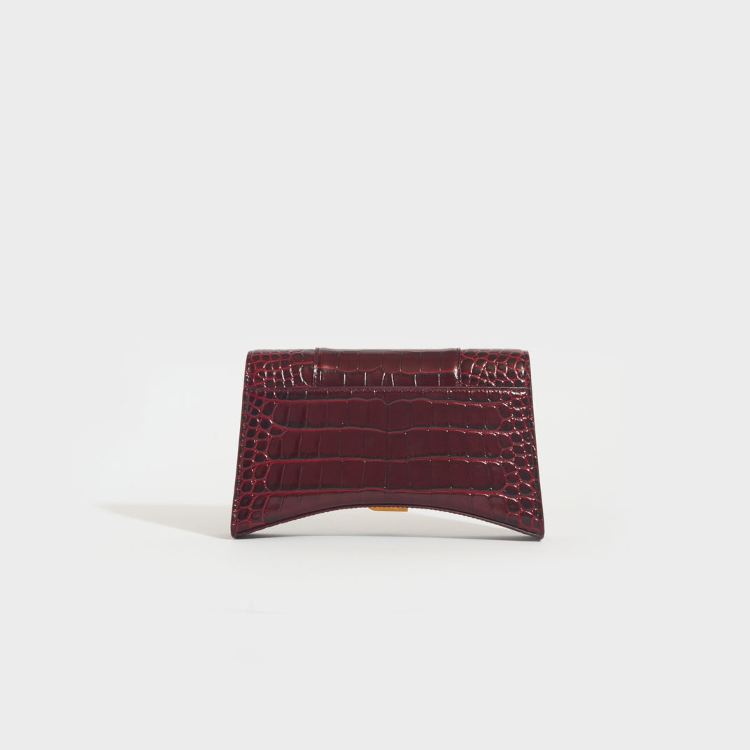 Hourglass Chain Bag in Burgundy Shiny Crocodile Embossed Calfskin