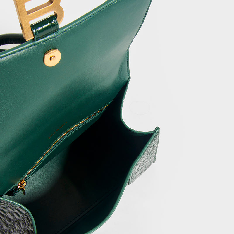 Small Hourglass Bag in Forest Green Embossed Croc