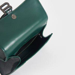 BALENCIAGA Small Hourglass Bag in Green and Black Snakeskin-Effect