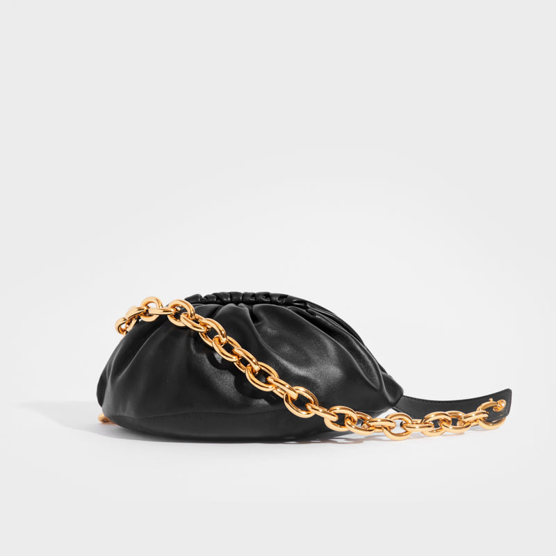 BOTTEGA VENETA Belt Chain Pouch in Black Leather with Gold Hardware Chain