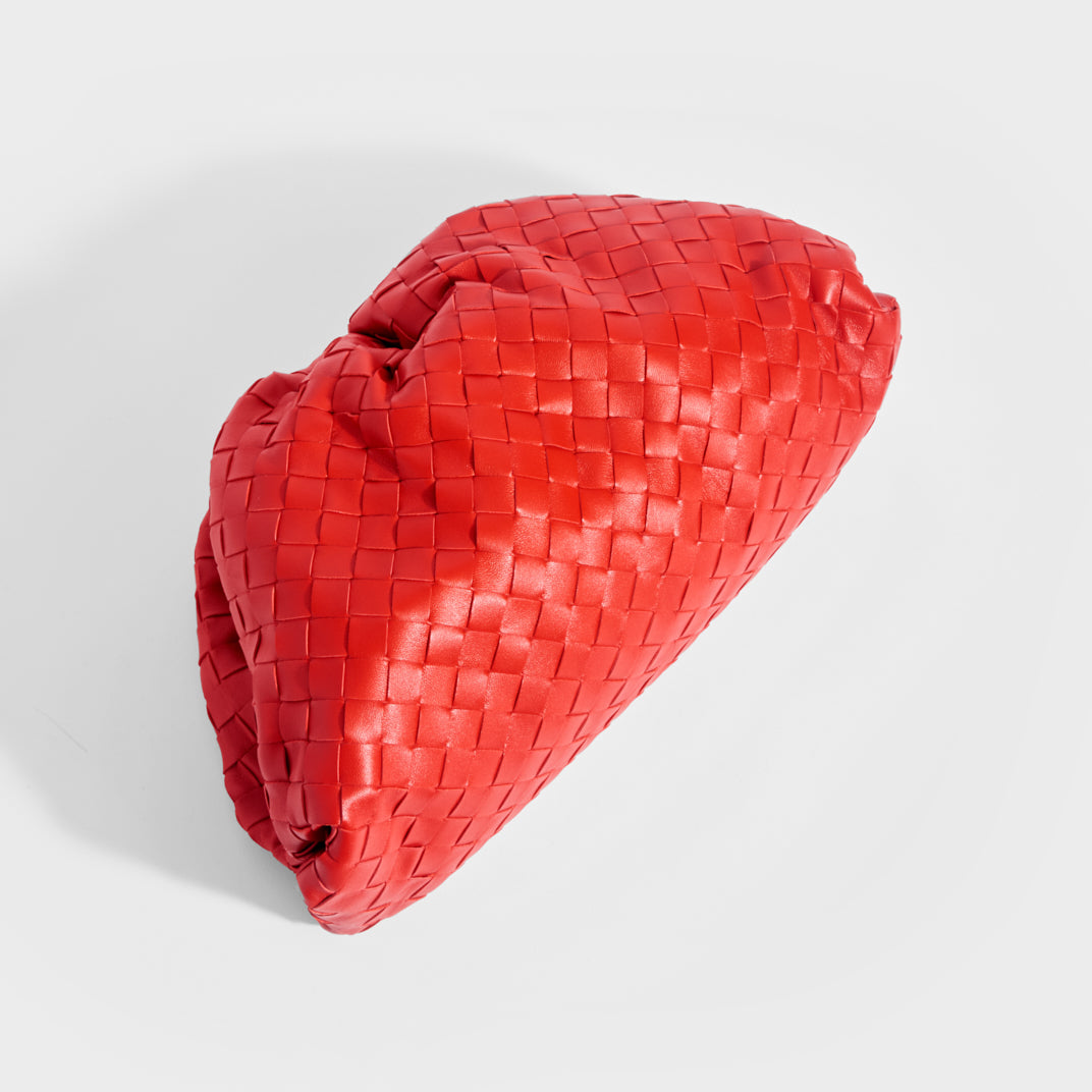 The Pouch Intrecciato Leather Clutch in Red