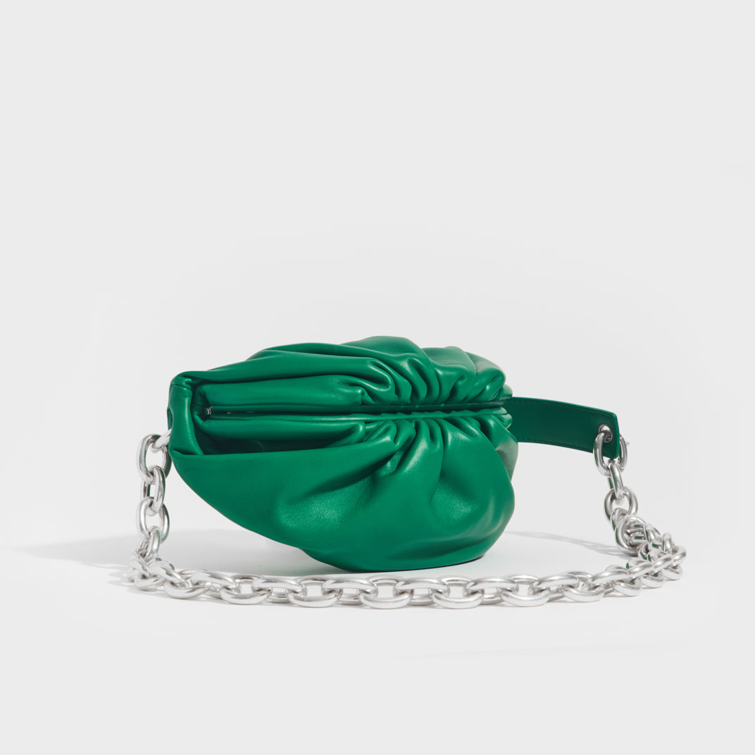 BOTTEGA VENETA Belt Chain Pouch in Green Leather