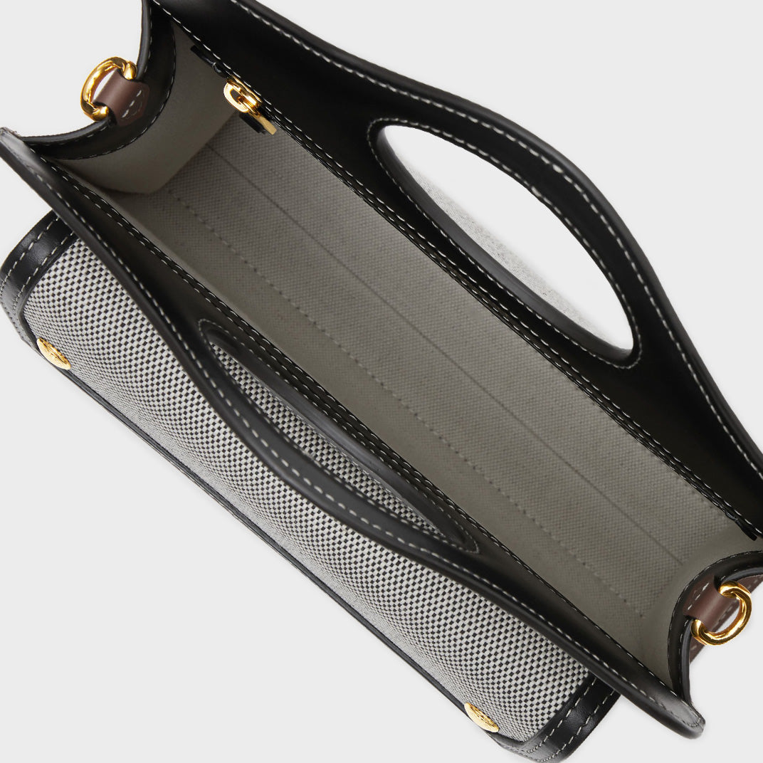 Mini Tri-Colour Canvas & Leather Pocket Bag in Grey