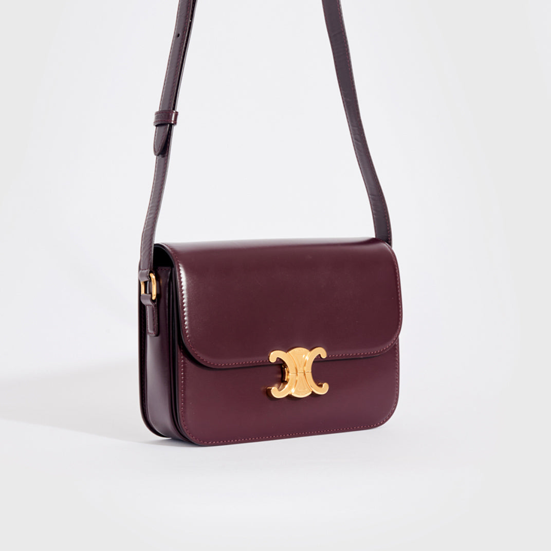 CELINE Medium Triomphe Leather Shoulder Bag in Bordeaux COCOON
