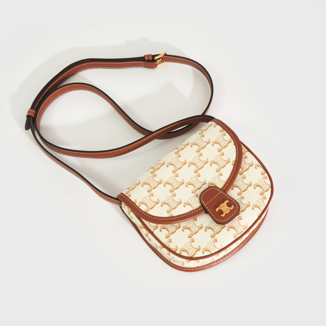 Triomphe Buzas Canvas Crossbody Bag in White & Tan