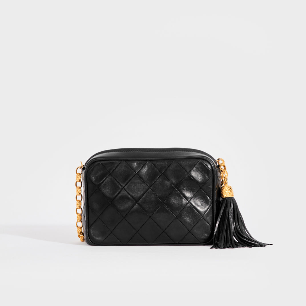 CHANEL CC Diamond Quilted Tassel Crossbody Bag in Black 2013