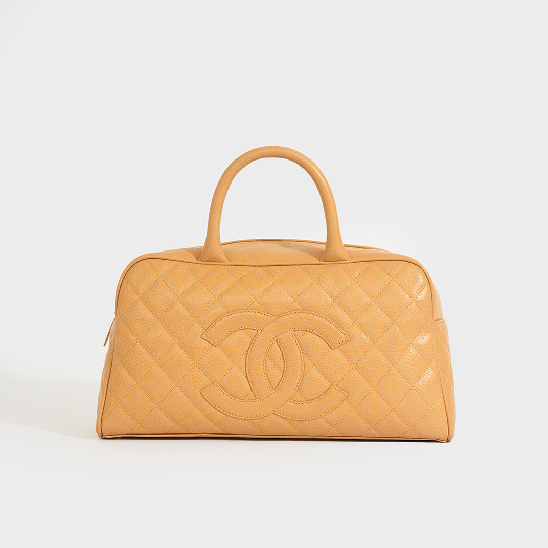 Chanel Beige Quilted Lambskin CC Trendy Bowling Bag