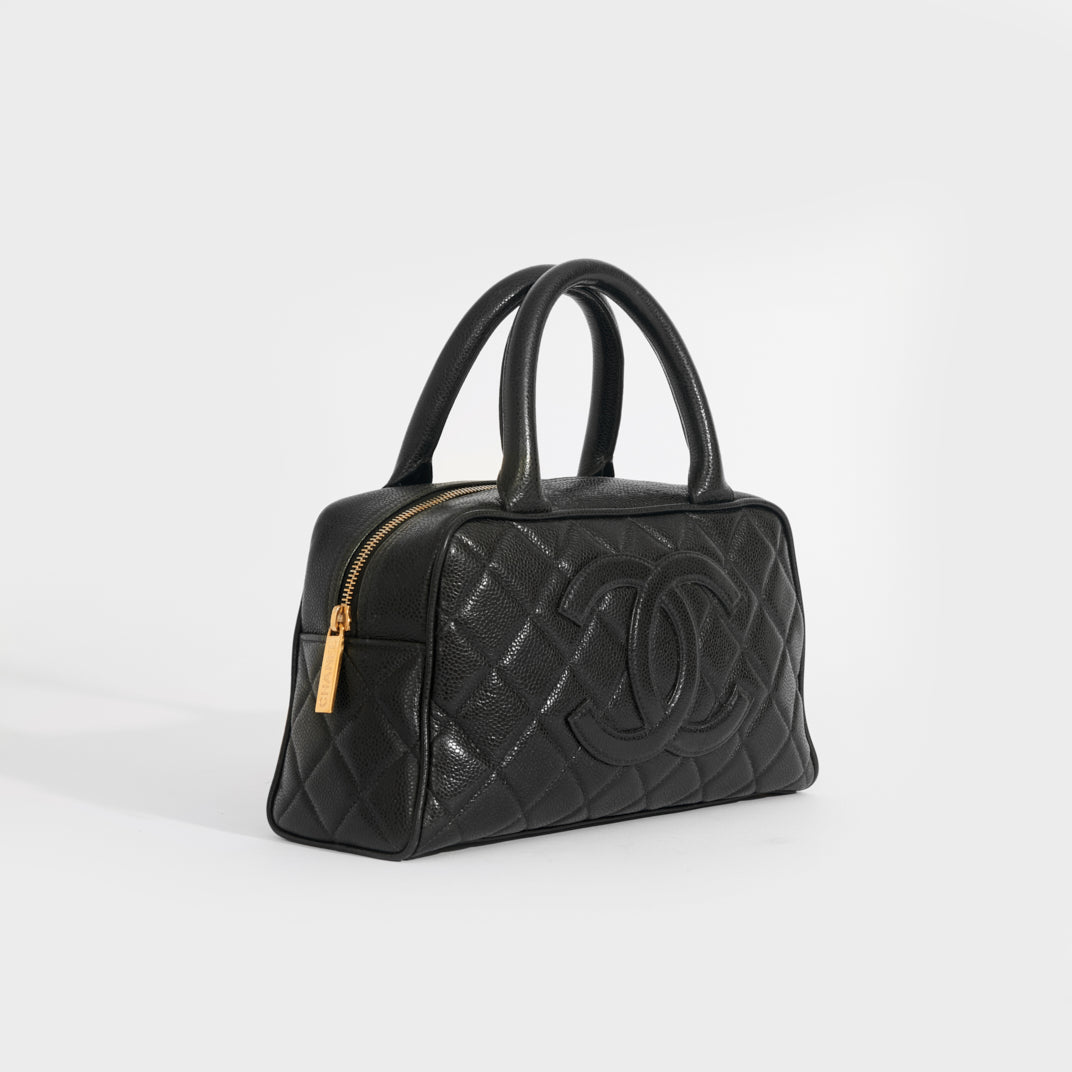 CHANEL Vintage CC Quilted Caviar Bowling Bag