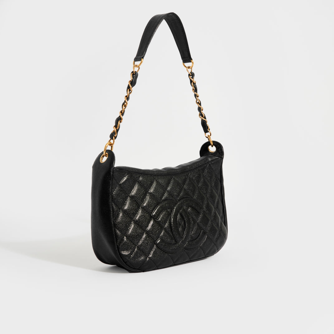 CHANEL CC Quilted Caviar Shoulder Bag in Black 2003 - 2004