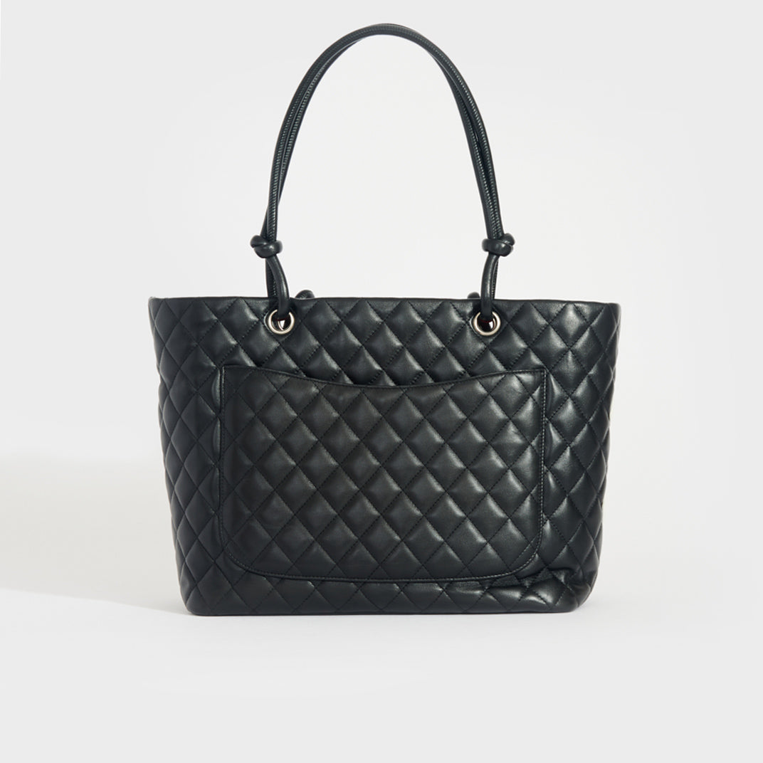 CHANEL Calfskin Quilted Small Cambon Tote Black White 69453