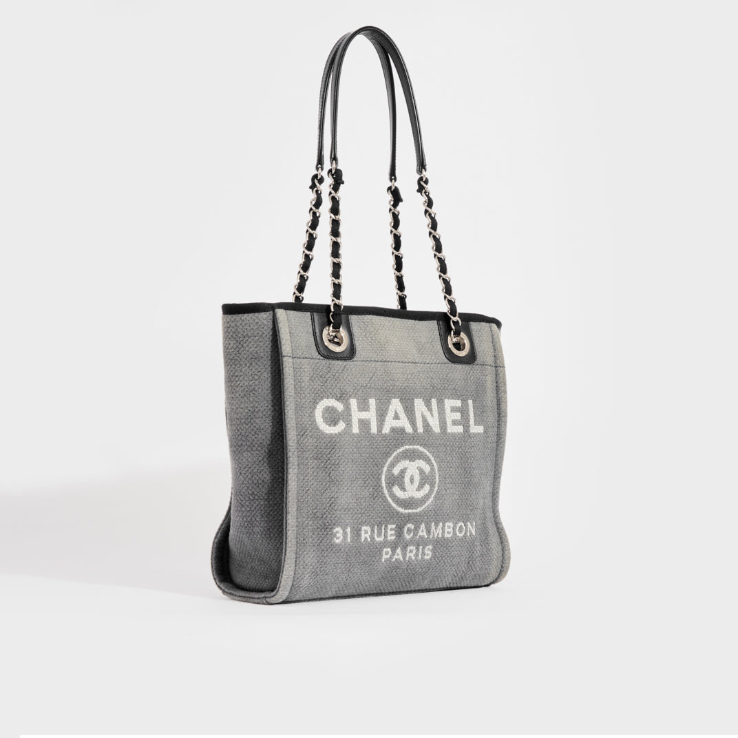 CHANEL Deauville PM Canvas Chain Tote Bag