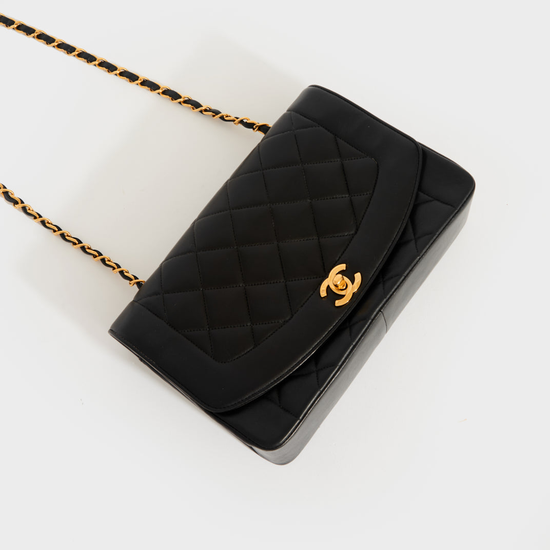 Diana Single Flap Chain Bag in Black 1991-1994