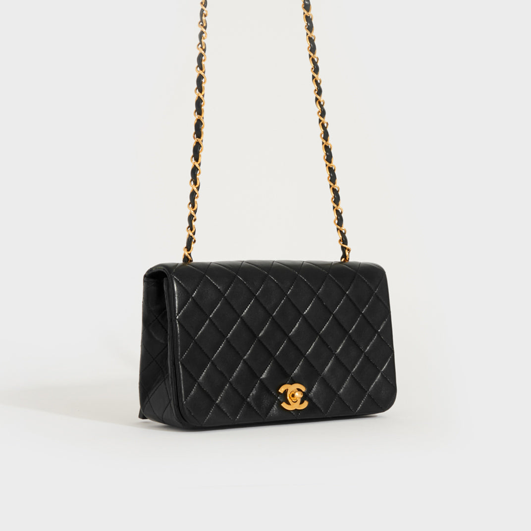 CHANEL Mini Single Flap Bag in Black Lambskin 1989 1991 COCOON