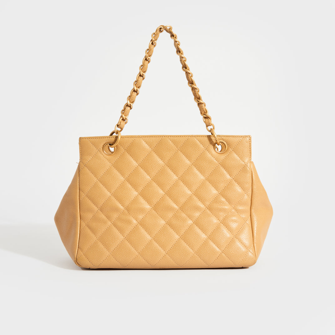 CHANEL Quilted Petite CC Caviar Timeless Tote in Beige 2000 2002