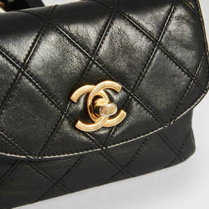 CHANEL Vintage CC Single Flap Lambskin Belt Bag in Black