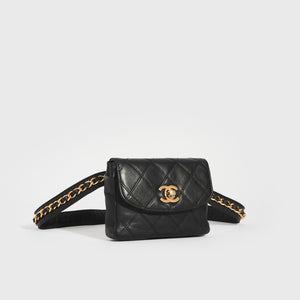 CHANEL Vintage CC Single Flap Lambskin Belt Bag in Black