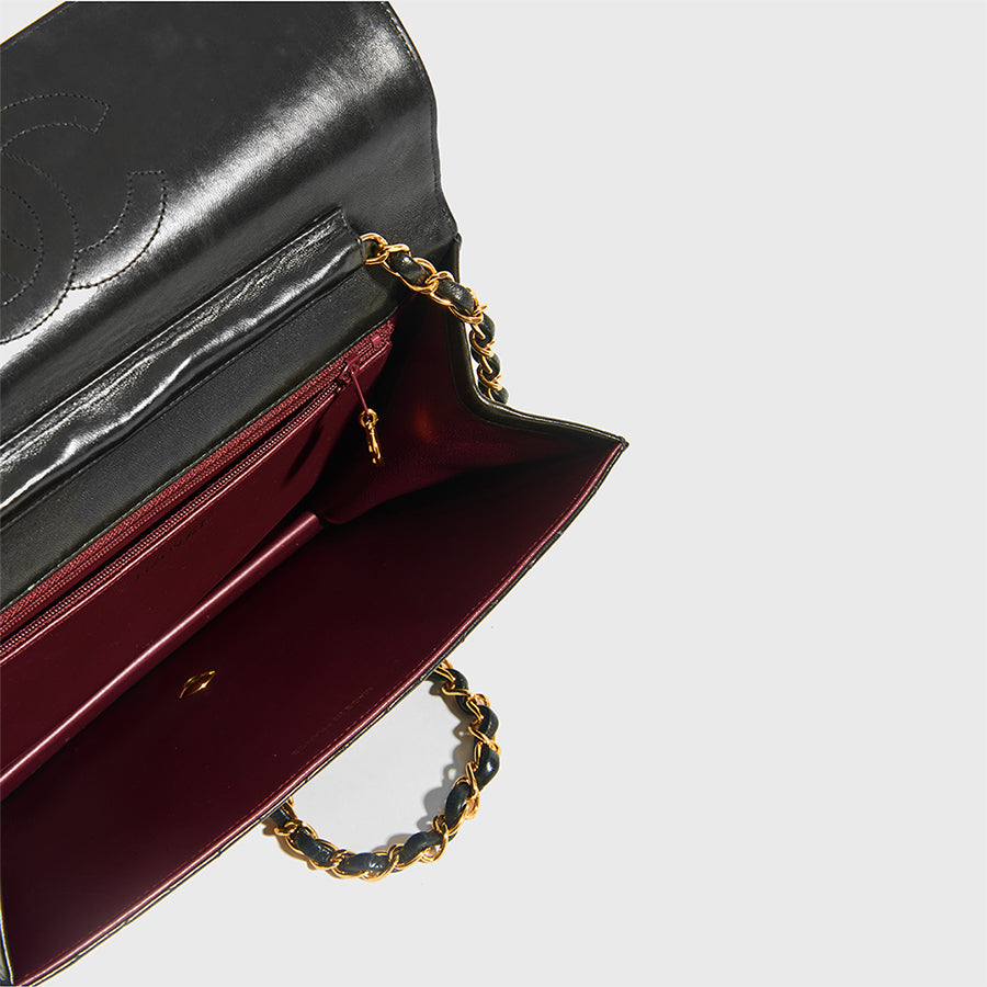 Vintage Quilted Classic Single Flap Bag in Black Lambskin