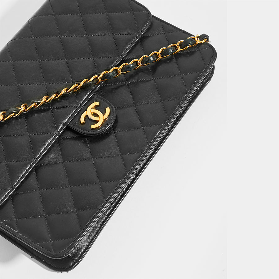 Vintage Quilted Classic Single Flap Bag in Black Lambskin