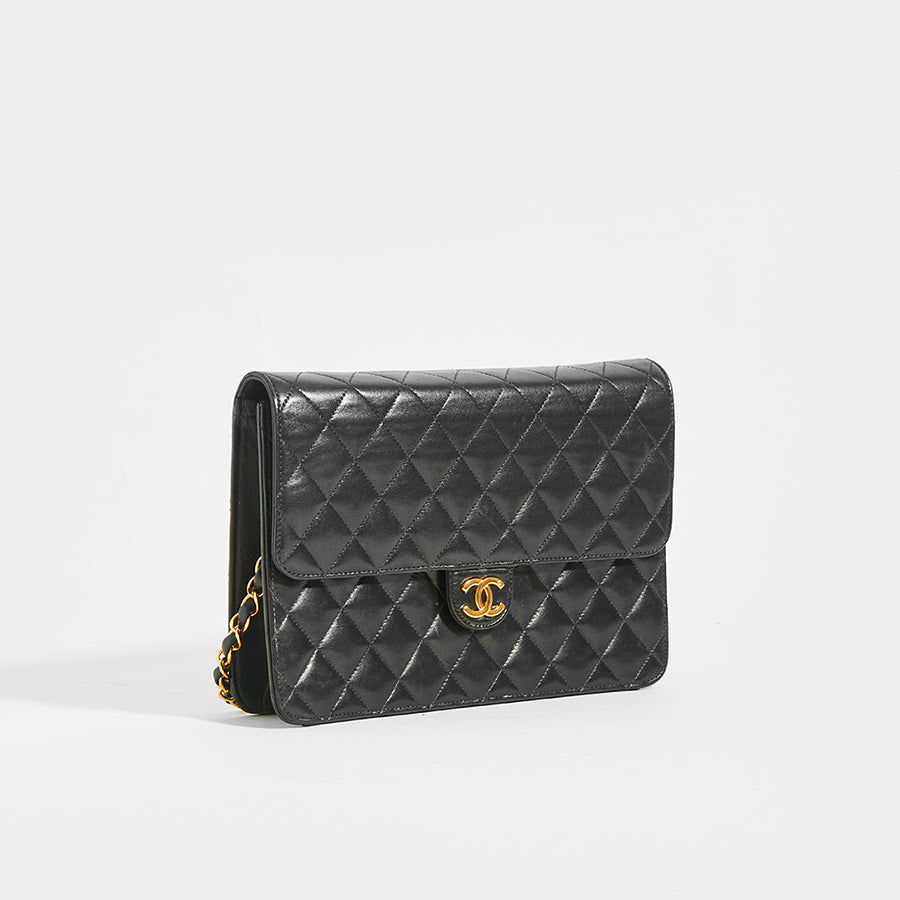 Vintage Quilted Classic Single Flap Bag in Black Lambskin