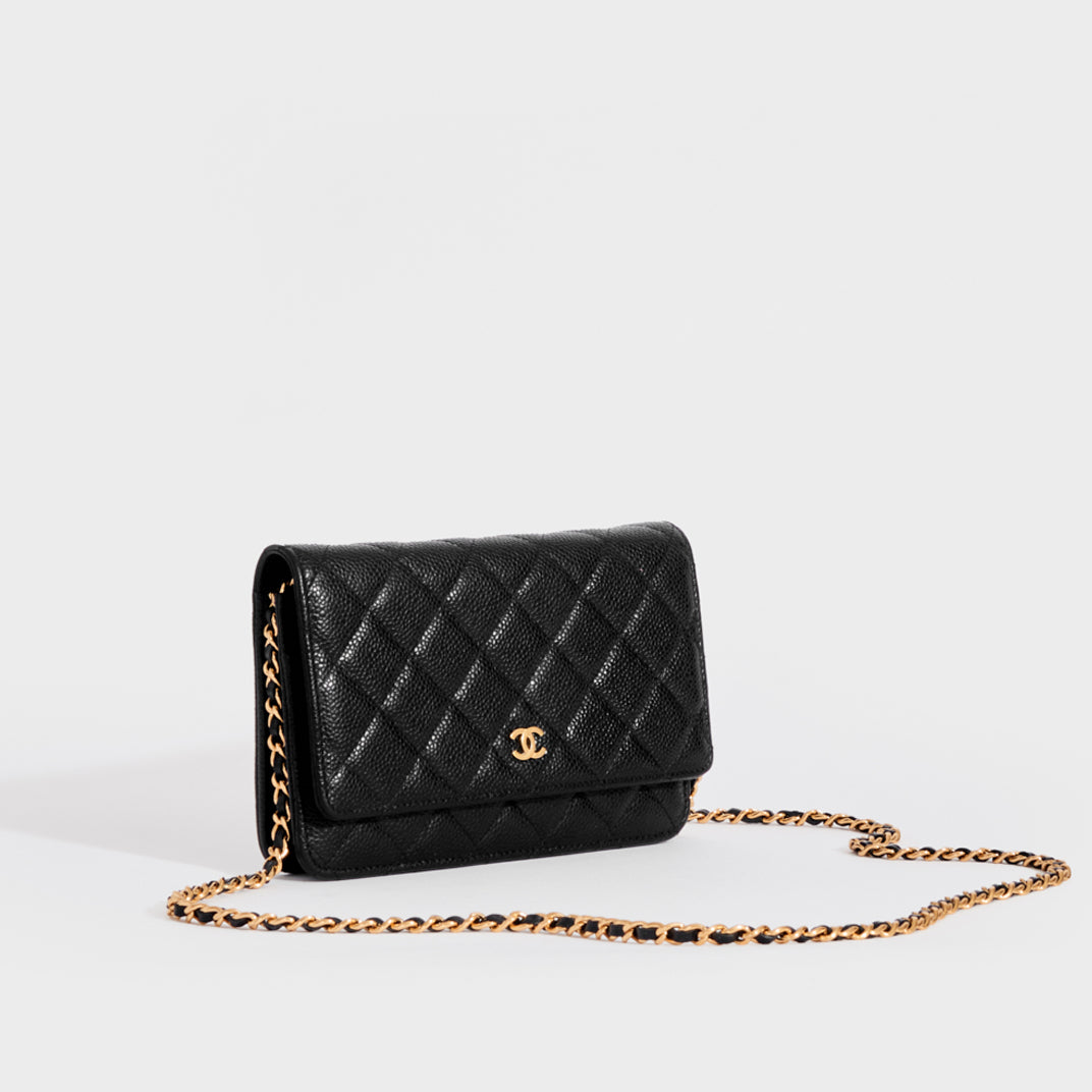 CHANEL Wallet on Chain Caviar Leather Crossbody in Black COCOON