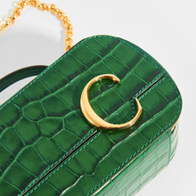Load image into Gallery viewer, Close up of CHLOÉ C Mini Vanity Shoulder Bag in Green Croc-Effect Leather