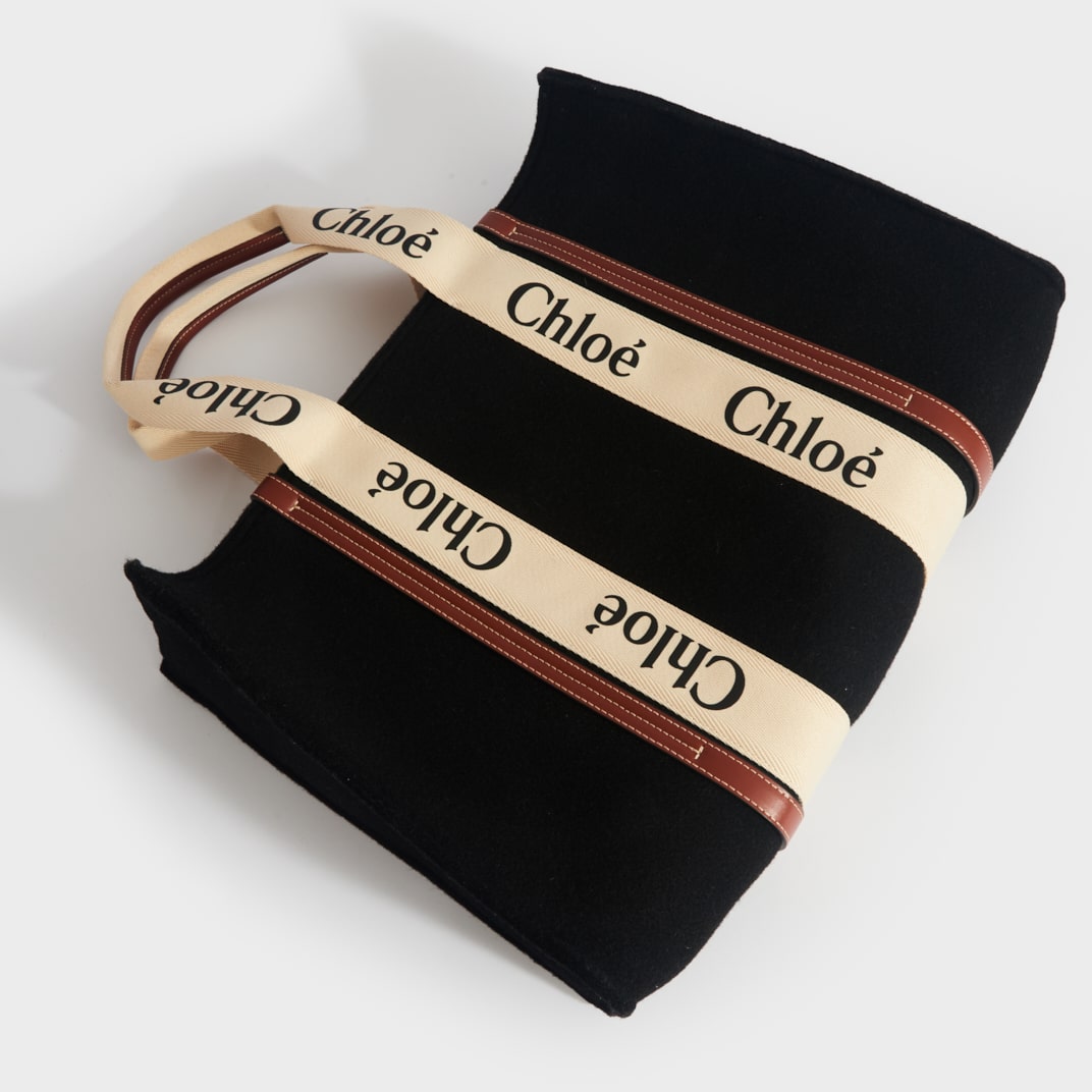 CHLO Large Woody Tote Bag in Black Tan COCOON