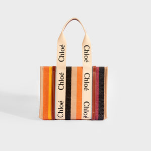 CHLOÉ Medium Canvas Woody Tote Bag in Orange Stripe