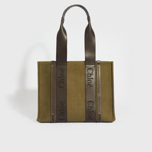 Load image into Gallery viewer, CHLOÉ Medium Linen-Canvas Woody Tote Bag in Green