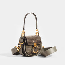 Load image into Gallery viewer, CHLOÉ Small Croc-Embossed Leather Tess Saddle Bag in Army Green