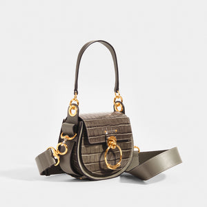 CHLOÉ Small Croc-Embossed Leather Tess Saddle Bag in Army Green
