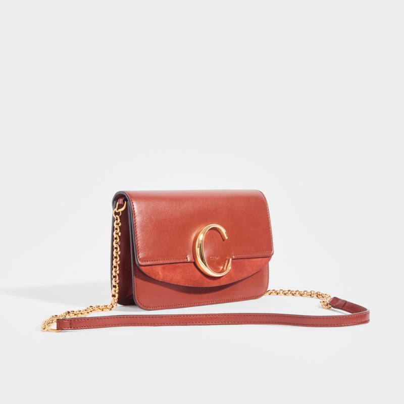 CHLOÉ The C Cross-Body Bag in Tan Suede and Leather