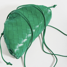 Load image into Gallery viewer, Top-down detail shot of the BOTTEGA VENETA The Pouch 20 Intrecciato Crossbody in Green
