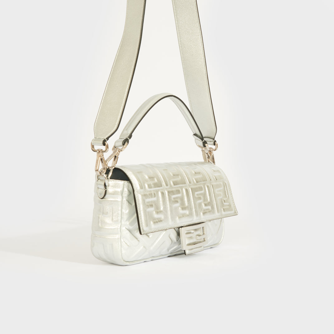 FENDI Baguette Bag in Silver Embossed Leather COCOON