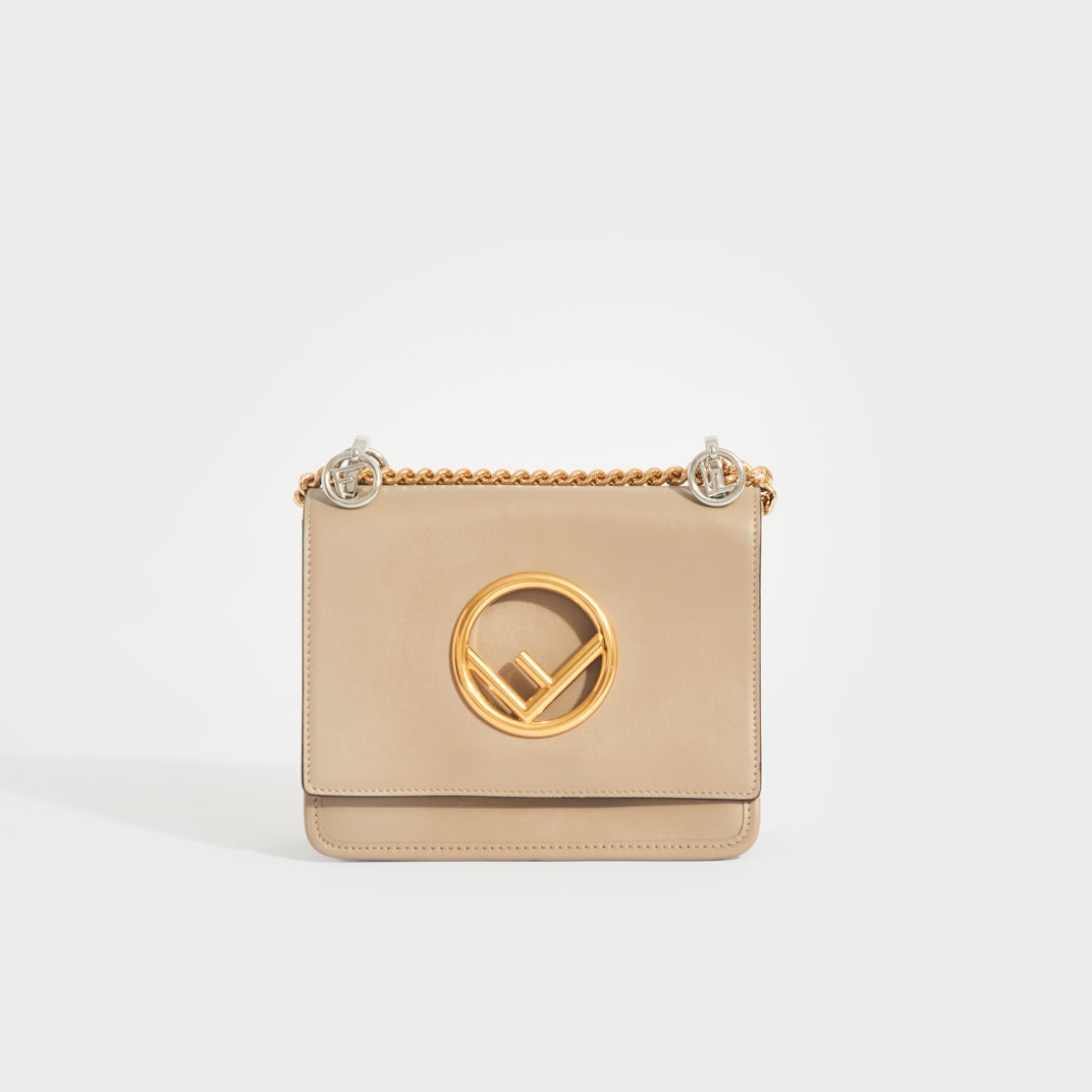 FENDI Kan I F Leather Chain Shoulder Bag in Beige