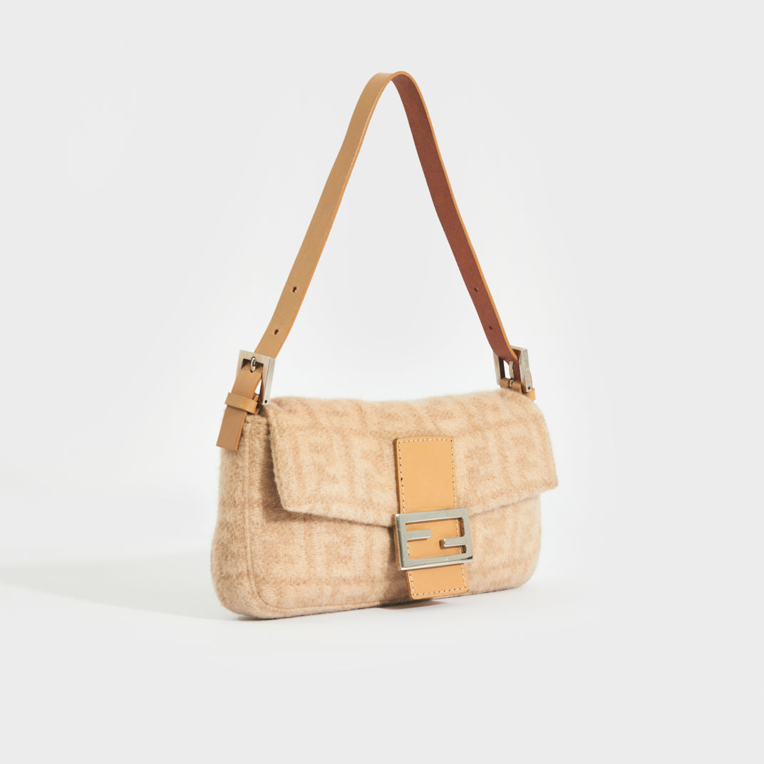Fendi Pre-Owned Beige Zucca Baguette Wool Shoulder Bag, Best Price and  Reviews