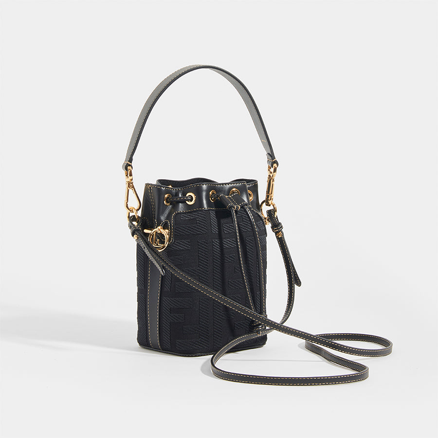FENDI Mon Tresor Mini FF Logo Bucket Bag with Leather Strap
