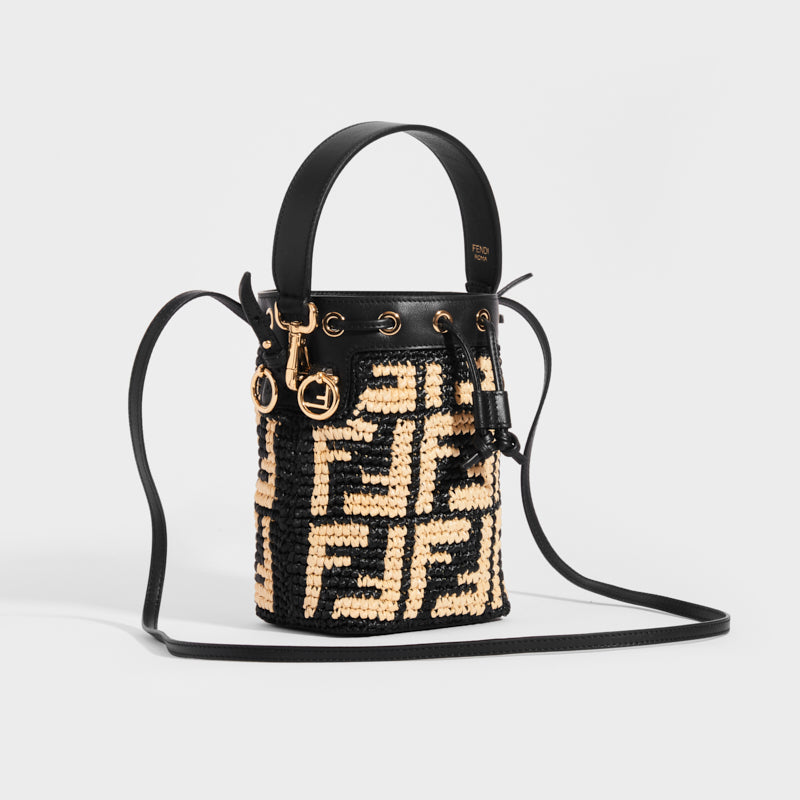 Fendi Multicolor Pequin Raffia And Leather FF Mini Mon Tresor