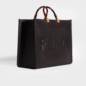 FENDI Sunshine Logo-Debossed Leather Tote Bag in Black
