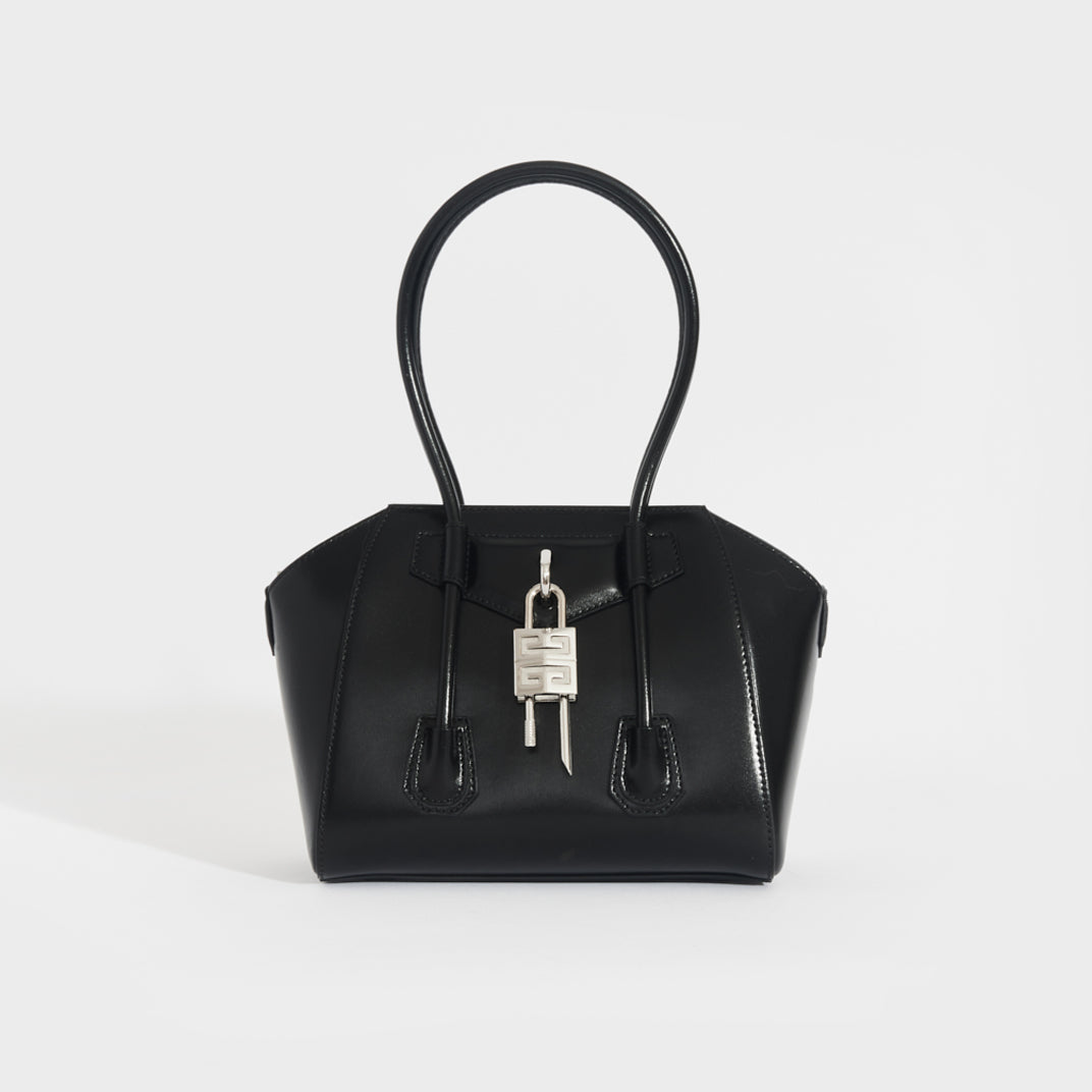 Antigona Lock Mini Leather Bag in Black