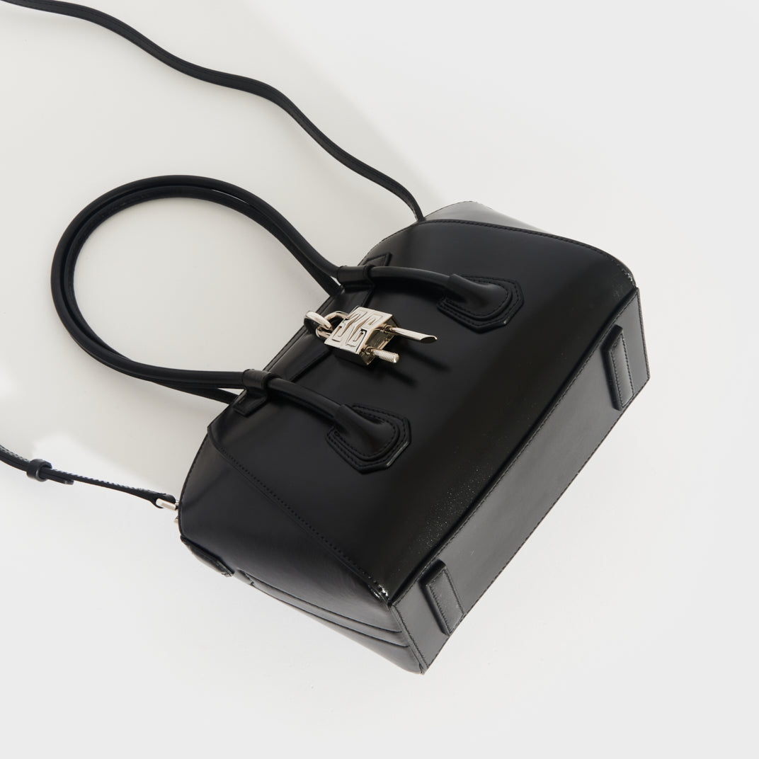 Antigona Lock Mini Leather Bag in Black